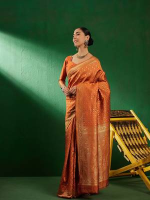 Fanta Color Weaving Work Faux Banarasi Silk Saree With Blouse 2
