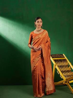 Fanta Color Weaving Work Faux Banarasi Silk Saree With Blouse 3