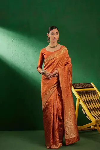 Fanta Color Weaving Work Faux Banarasi Silk Saree With Blouse