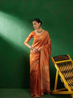 Fanta Color Weaving Work Faux Banarasi Silk Saree With Blouse 4