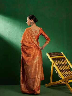 Fanta Color Weaving Work Faux Banarasi Silk Saree With Blouse 5