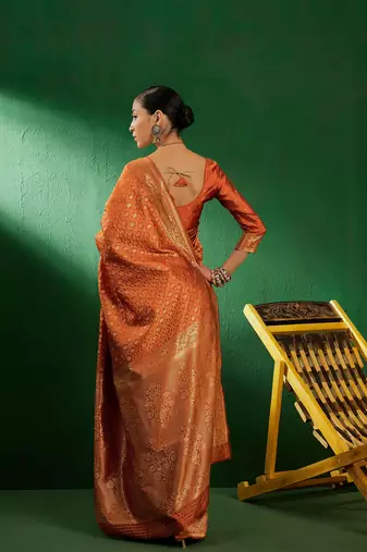 Fanta Color Weaving Work Faux Banarasi Silk Saree With Blouse