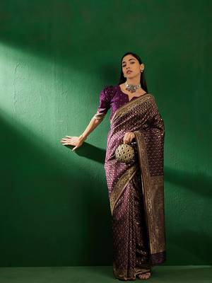 Purple Color Weaving Work Faux Banarasi Silk Saree With Blouse 1