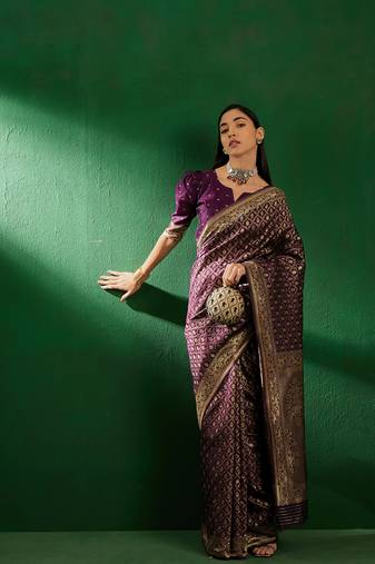 Purple Color Weaving Work Faux Banarasi Silk Saree With Blouse