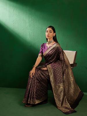 Purple Color Weaving Work Faux Banarasi Silk Saree With Blouse 2