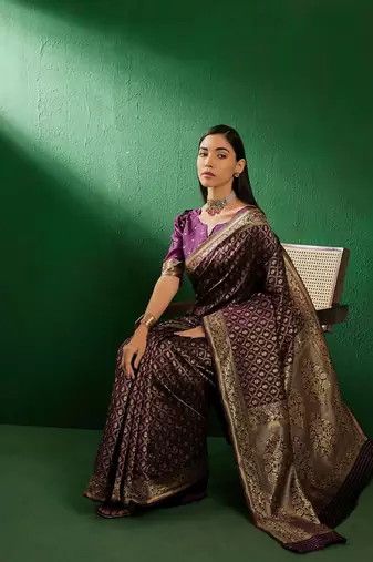 Purple Color Weaving Work Faux Banarasi Silk Saree With Blouse