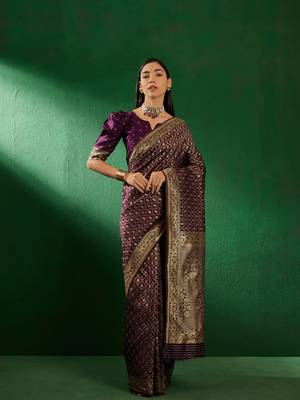 Purple Color Weaving Work Faux Banarasi Silk Saree With Blouse 3