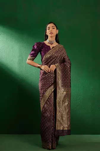 Purple Color Weaving Work Faux Banarasi Silk Saree With Blouse