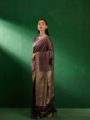 Purple Color Weaving Work Faux Banarasi Silk Saree With Blouse 4