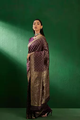 Purple Color Weaving Work Faux Banarasi Silk Saree With Blouse