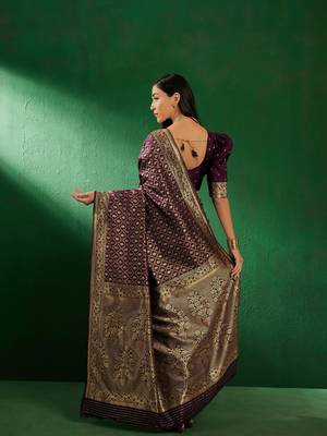 Purple Color Weaving Work Faux Banarasi Silk Saree With Blouse 5