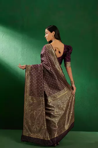Purple Color Weaving Work Faux Banarasi Silk Saree With Blouse