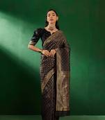Black Color Weaving Work Faux Banarasi Silk Saree With Blouse