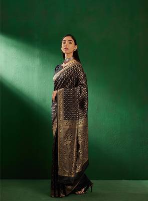 Black Color Weaving Work Faux Banarasi Silk Saree With Blouse 3
