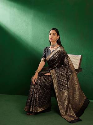 Black Color Weaving Work Faux Banarasi Silk Saree With Blouse 4
