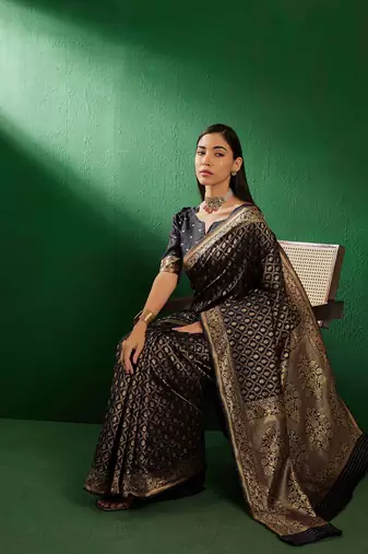 Black Color Weaving Work Faux Banarasi Silk Saree With Blouse