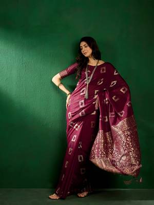 Wine Color Weaving Work Cotton Blend Saree With Blouse 2