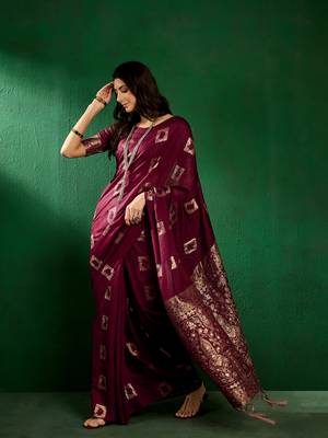 Wine Color Weaving Work Cotton Blend Saree With Blouse 3