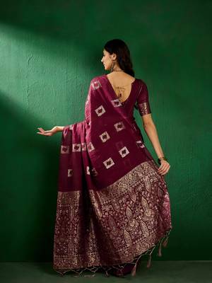 Wine Color Weaving Work Cotton Blend Saree With Blouse 5