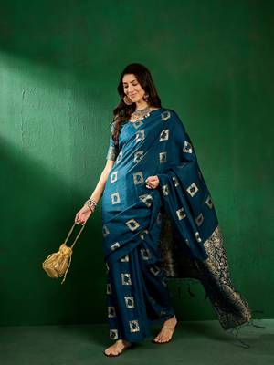 Teal Color Weaving Work Cotton Blend Saree With Blouse 1