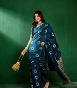 Teal Color Weaving Work Cotton Blend Saree With Blouse