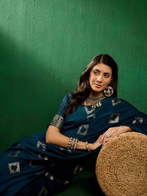 Teal Color Weaving Work Cotton Blend Saree With Blouse 2