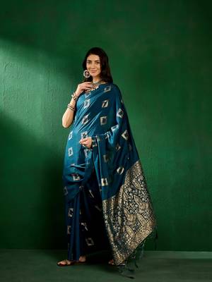 Teal Color Weaving Work Cotton Blend Saree With Blouse 3