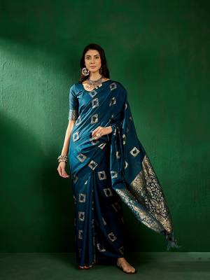 Teal Color Weaving Work Cotton Blend Saree With Blouse 4
