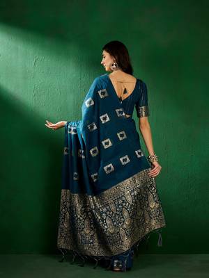 Teal Color Weaving Work Cotton Blend Saree With Blouse 5