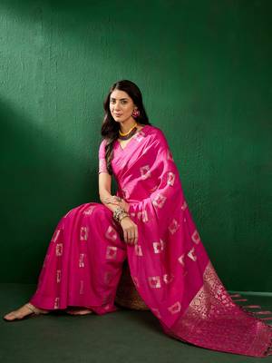 Pink Color Weaving Work Cotton Blend Saree With Blouse 1