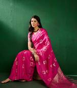 Pink Color Weaving Work Cotton Blend Saree With Blouse