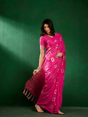 Pink Color Weaving Work Cotton Blend Saree With Blouse 2