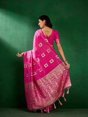 Pink Color Weaving Work Cotton Blend Saree With Blouse 5