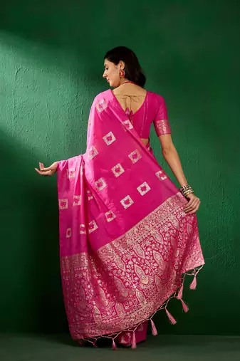Pink Color Weaving Work Cotton Blend Saree With Blouse