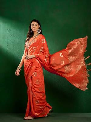 Fanta Color Weaving Work Cotton Blend Saree With Blouse 1