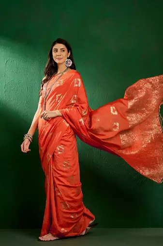 Fanta Color Weaving Work Cotton Blend Saree With Blouse