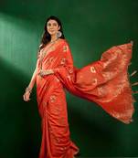 Fanta Color Weaving Work Cotton Blend Saree With Blouse