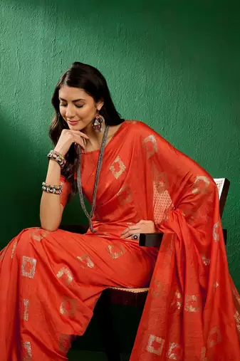 Fanta Color Weaving Work Cotton Blend Saree With Blouse