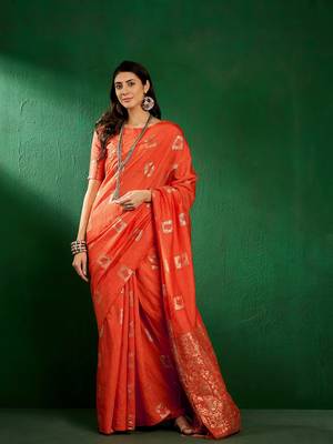 Fanta Color Weaving Work Cotton Blend Saree With Blouse 3