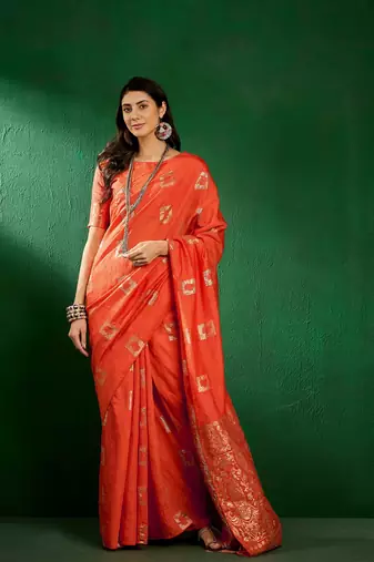 Fanta Color Weaving Work Cotton Blend Saree With Blouse
