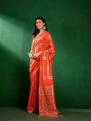 Fanta Color Weaving Work Cotton Blend Saree With Blouse 4