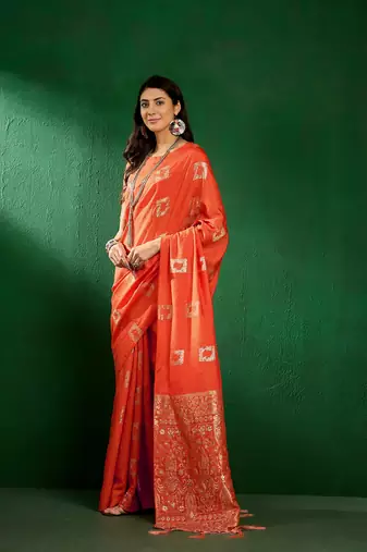 Fanta Color Weaving Work Cotton Blend Saree With Blouse