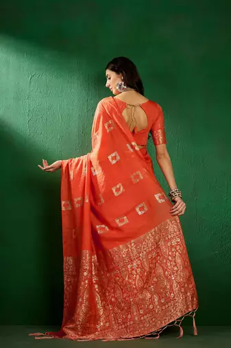 Fanta Color Weaving Work Cotton Blend Saree With Blouse