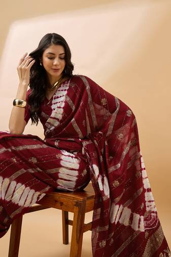 Maroon Color Weaving Work Cotton Blend Saree With Blouse