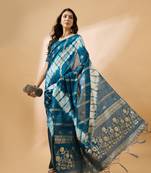 Teal Color Weaving Work Cotton Blend Saree With Blouse