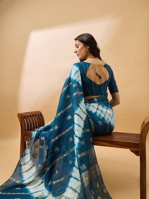 Teal Color Weaving Work Cotton Blend Saree With Blouse 2