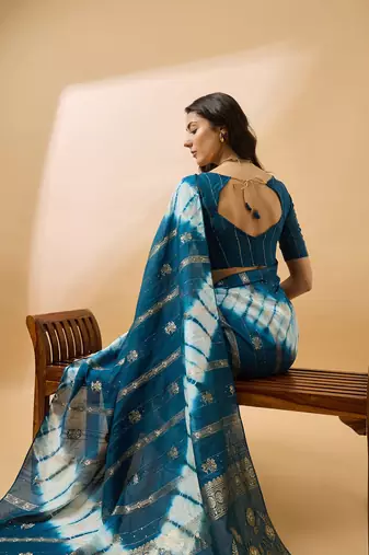 Teal Color Weaving Work Cotton Blend Saree With Blouse