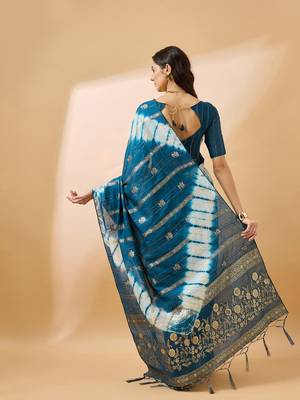 Teal Color Weaving Work Cotton Blend Saree With Blouse 5