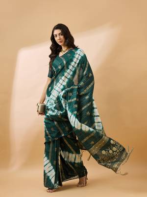 Green Color Weaving Work Cotton Blend Saree With Blouse 1
