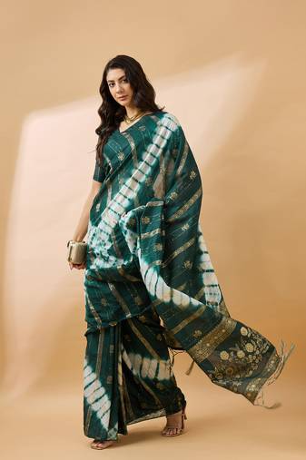 Green Color Weaving Work Cotton Blend Saree With Blouse